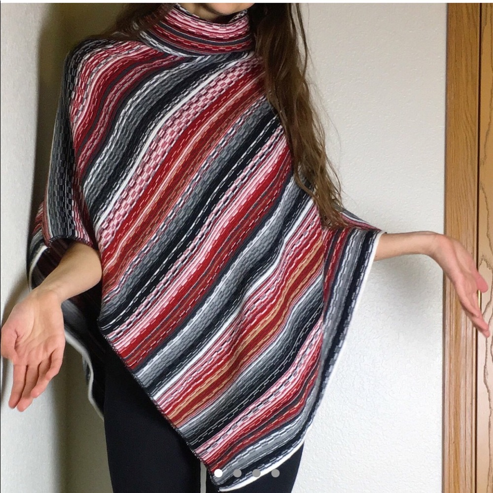Striped multicolored turtleneck poncho